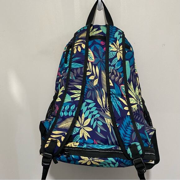 Blue and Yellow Tropical Print Backpack with Multiple Compartments - Picture 2 of 6